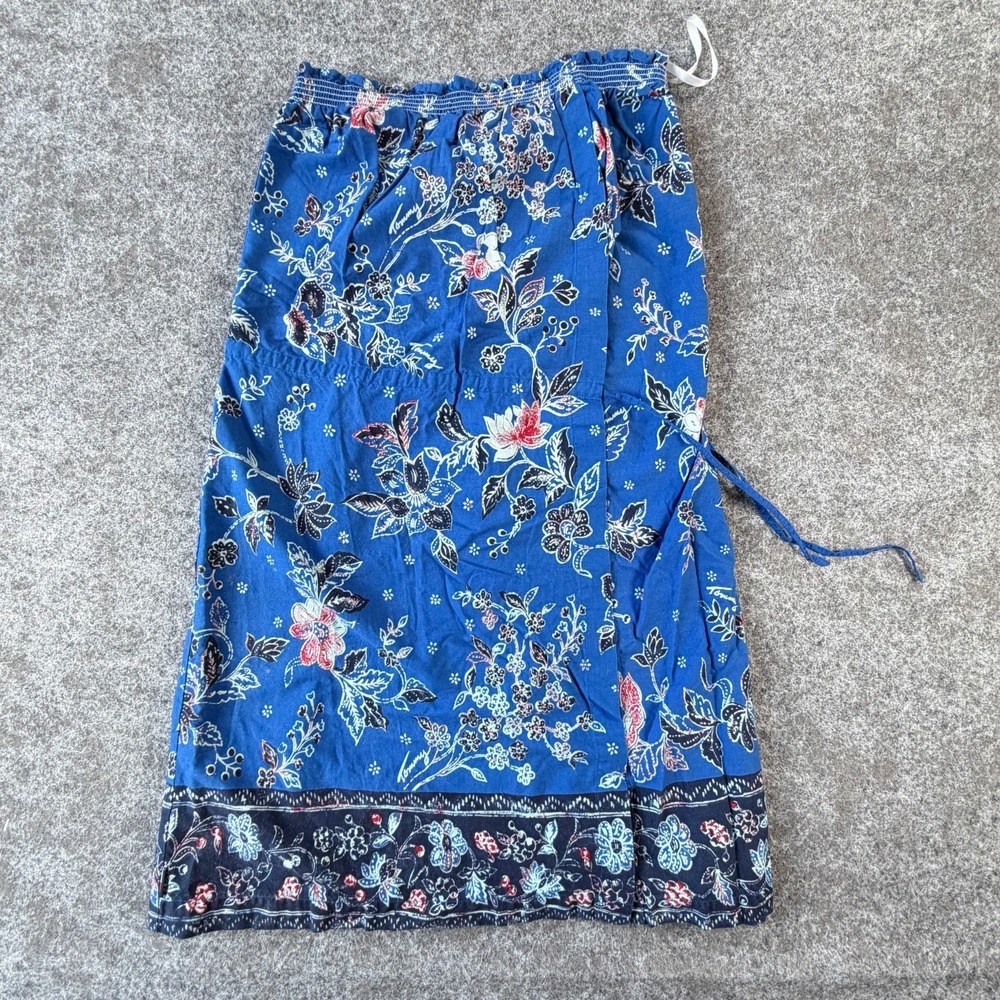 Tommy Hilfiger Strapless Wrap Dress Women L Blue Cotton Allover Floral Tie Waist